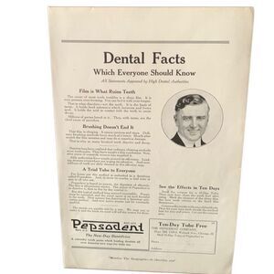 Vintage 1928 Pepsodent Dental Facts Ad Advertisement